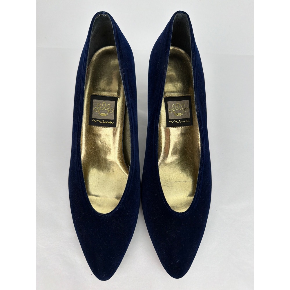 Vintage 80s 90s Nina Royal Sapphire Blue Velvet Pumps Size 7 Event Bridal Formal